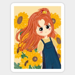 A Girl in Sunflower Garden Sticker